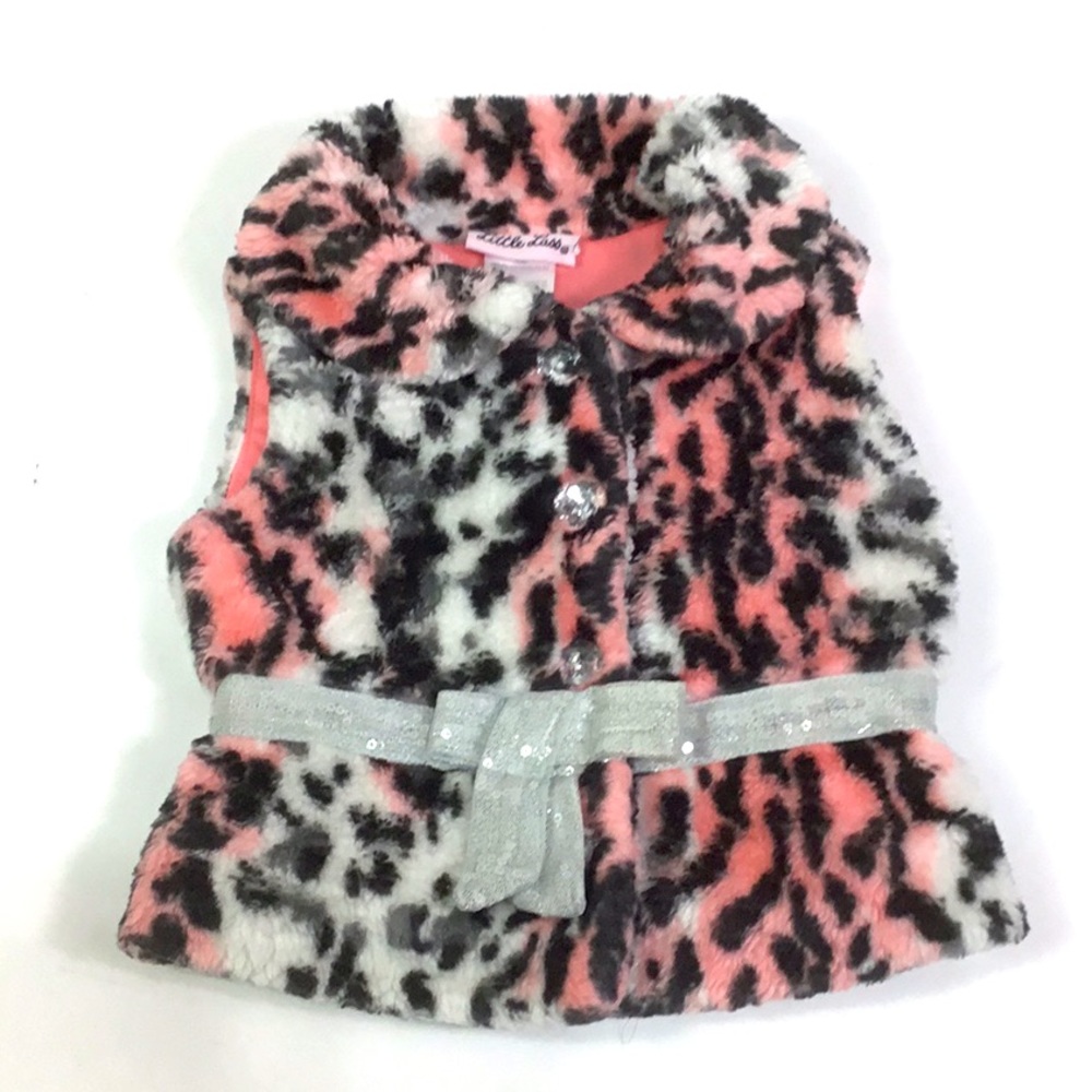 Little Lass Vest Pink leopard print Size 12M